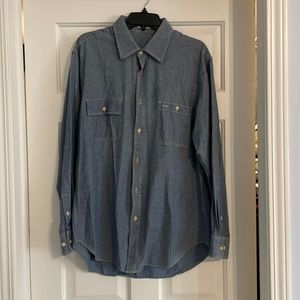 J. Peterman Blue Mens Long Sleeve Button Up Cotton Shirt Large